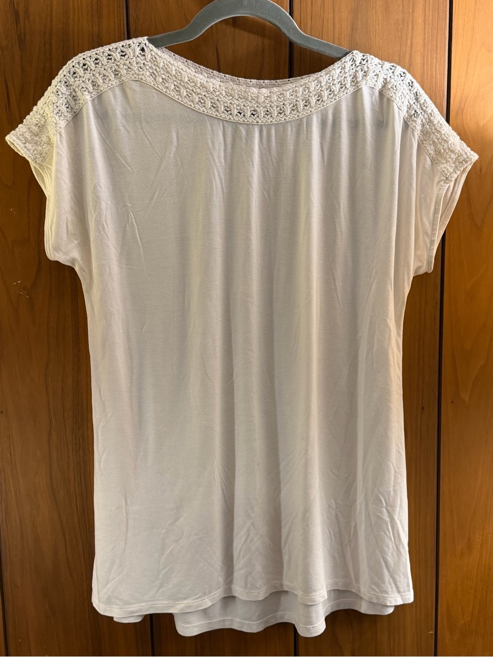 J. Jill White Crochet-Yoke Short Sleeve Tee